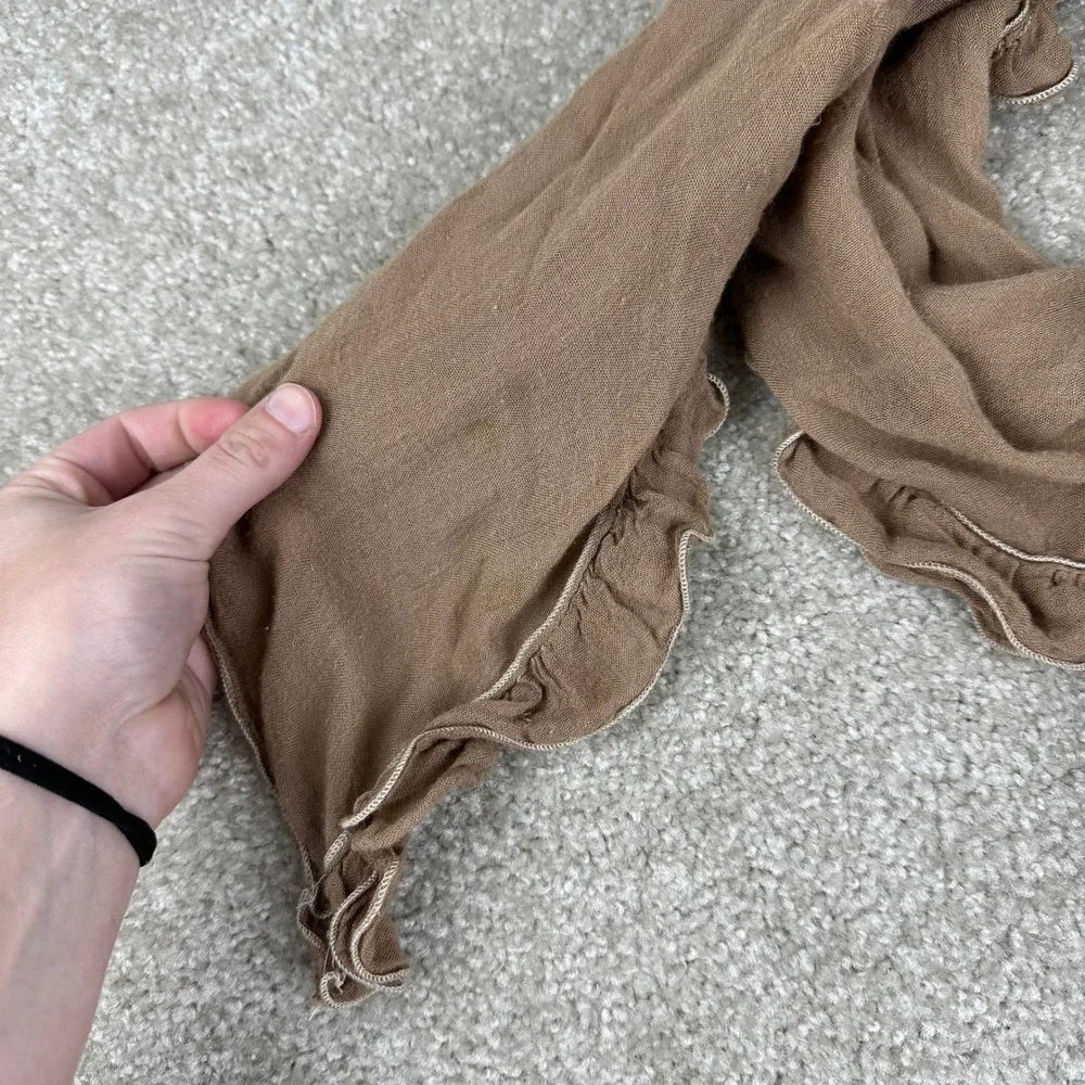 The Limited Brown Ruffle Lettuce Edge Scarf 100% Rayon Gauze Boho Earthy Neutral